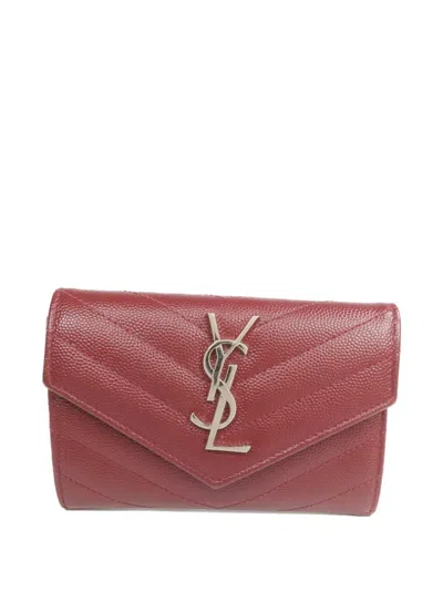 Pre-owned Saint Laurent Small Cassandre Matelassé Envelope Leather Wallet In Red