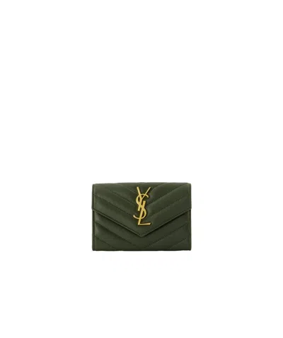 Saint Laurent Small Cassandre Matelassé Wallet In Brown