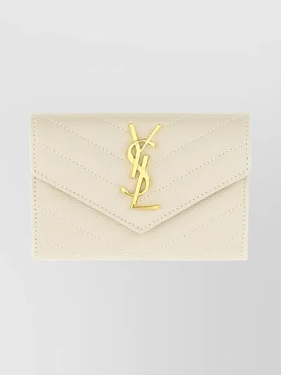Saint Laurent Small Chevron Envelope Wallet In Neutral