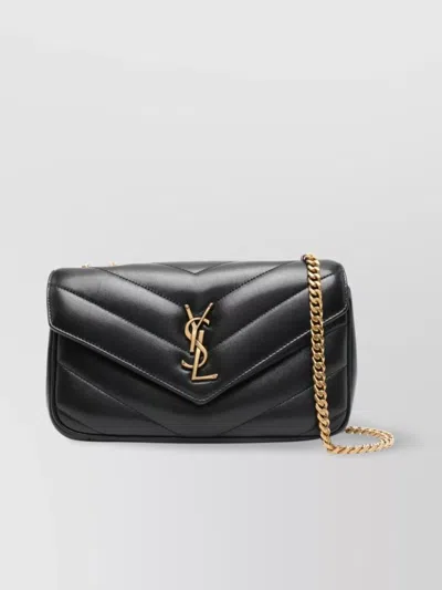 Saint Laurent Small Chevron Quilted Lambskin Bag In Black