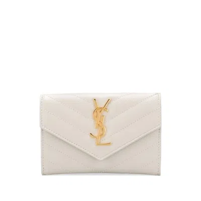Saint Laurent Small Chevron-quilted Leather Wallet In White