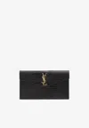Saint Laurent Small Envelope Croc-embossed Leather Clutch In Black