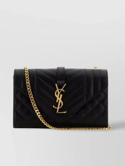 Saint Laurent Small Envelope Quilted Grain Leather Bag In Nero,nero