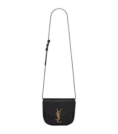 Saint Laurent Small Kaia Croc-embossed Satchel In Black