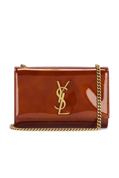 Saint Laurent Kate Small Patent-leather Shoulder Bag In Baby Brown