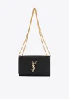 Saint Laurent Small Kate Chain Crossbody Bag In Grained Leather In Black