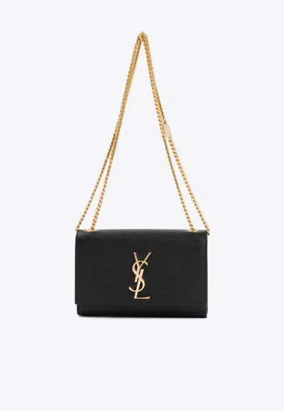 Saint Laurent Small Kate Chain Crossbody Bag In Grained Leather In Black