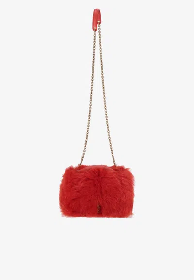 Saint Laurent Small Kate Reversible Fur Shoulder Bag In Orange