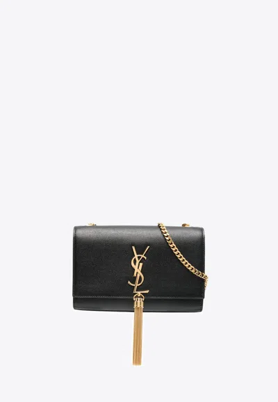 Saint Laurent Small Kate Tassel Shoulder Bag In Grained Leather In Black