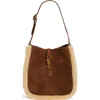 Saint Laurent Small Le 5 À 7 Genuine Shearling Hobo Bag In Dark Cigar/natural Beige