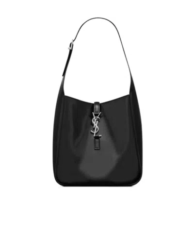 Saint Laurent Le 5 À 7 Soft Small In Spazzolato-effect Textile In Black
