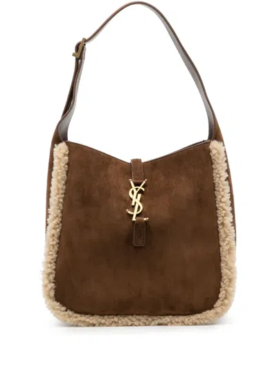 Saint Laurent Small Le 5 A 7 Hobo Bag In Brown