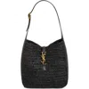 Saint Laurent Le 5 A 7 Small Ysl Hobo Bag In Raffia In Noir