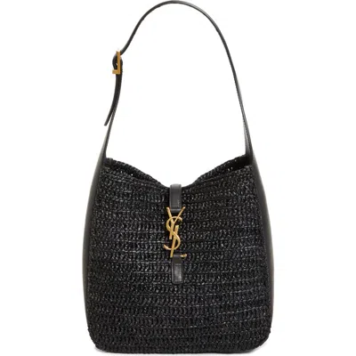SAINT LAURENT SAINT LAURENT SMALL LE 5 À 7 WOVEN RAFFIA HOBO BAG