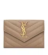 Saint Laurent Small Leather Cassandre Envelope Wallet In Grey