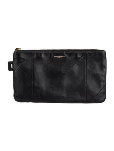 Pre-owned Saint Laurent Small Leather Cosmetics Bag In Black
