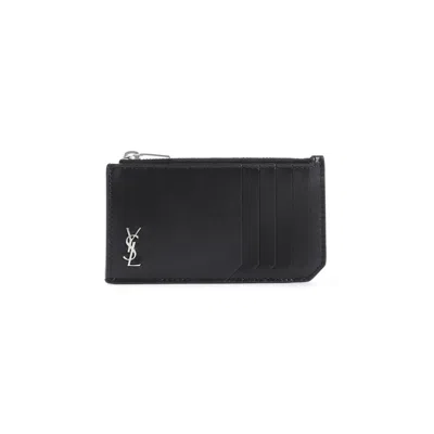 Saint Laurent Tiny Cassandre Fragments Card Holder In Black