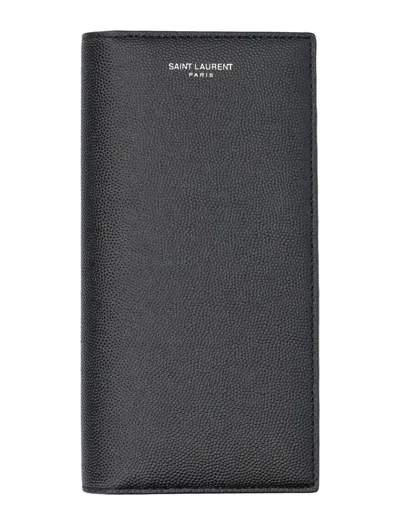 Saint Laurent Logo Continental Wallet Textured Finish In Black