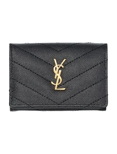 Saint Laurent Ysl Quilted Texture Purses & Cardholders In Black