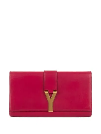 Pre-owned Saint Laurent Small Ligne-y Logo-plaque Clutch Bag In Pink