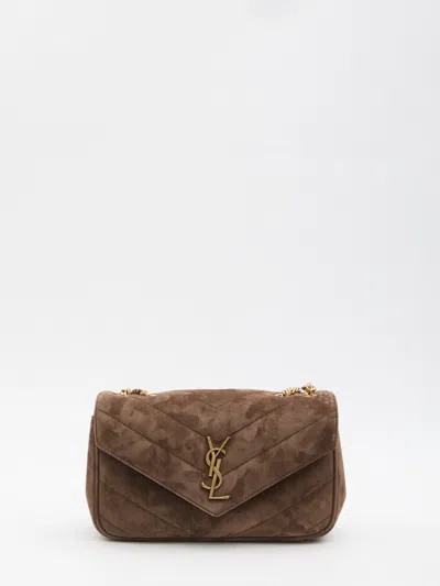 Saint Laurent Small Loulou Quilted Suede Bag In Brown