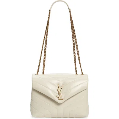 Saint Laurent Small Loulou Chain Leather Shoulder Bag In Crema Soft/crem