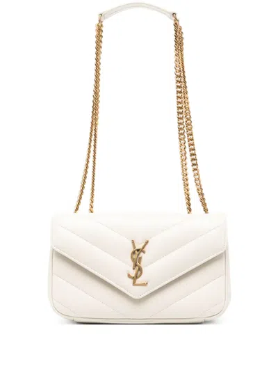 Saint Laurent Small Loulou Chain Shoulder Bag In White