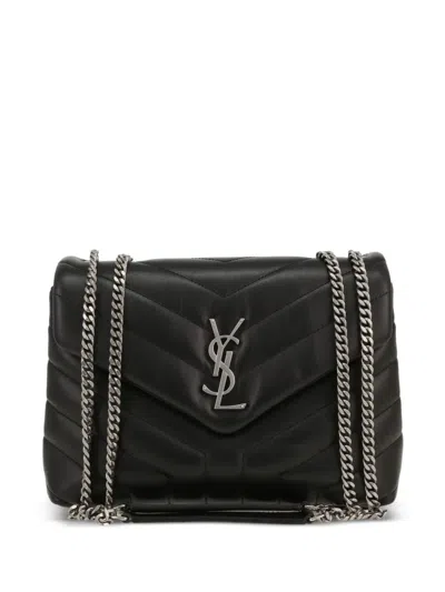 Pre-owned Saint Laurent Small Loulou Chevron-quilted Shoulder Bag In Black