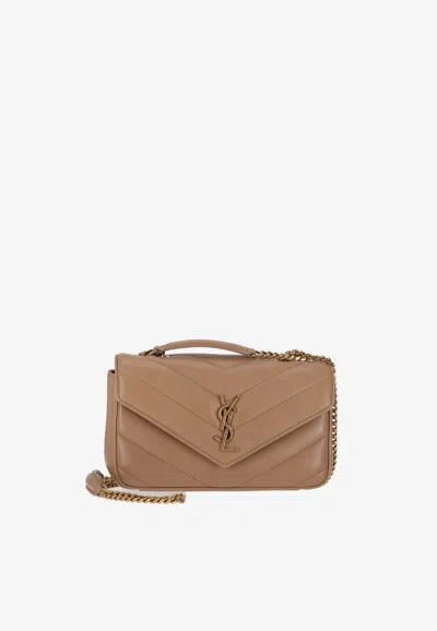Saint Laurent Small Loulou Quilted Leather Shoulder Bag In Neutral