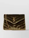 Saint Laurent Olive Green Velvet Small Loulou Shoulder Bag In Black