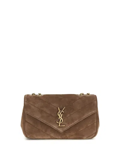Saint Laurent Small Loulou Shoulder Bag In Matelassé Suede In Brown