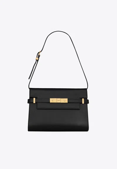 Saint Laurent Small Manhattan Calf Leather Shoulder Bag In Black