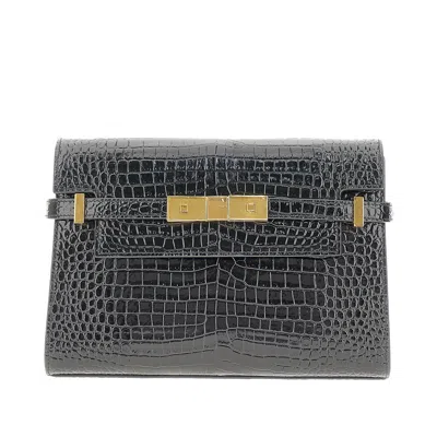 Saint Laurent Small 'manhattan' Croco-print Leather Bag In Black