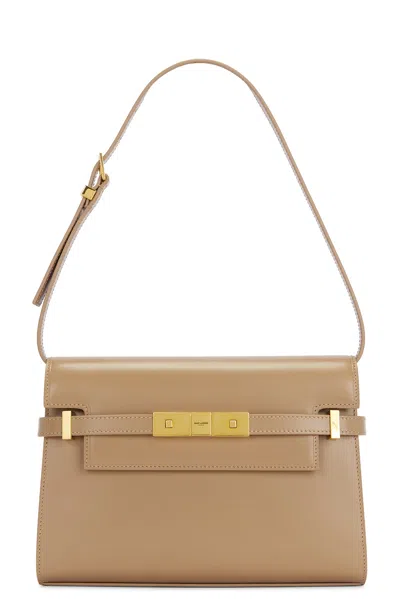 Saint Laurent Small Manhattan Shoulder Bag In Dark Toffee