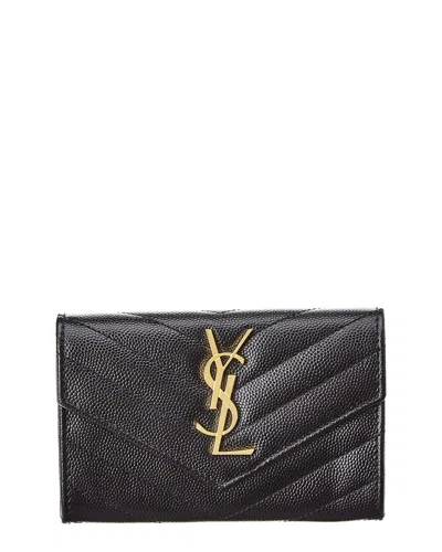 Saint Laurent Small Matelasse Leather Envelope Wallet In Black