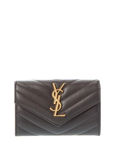 Saint Laurent Small Matelasse Leather Envelope Wallet In Brown