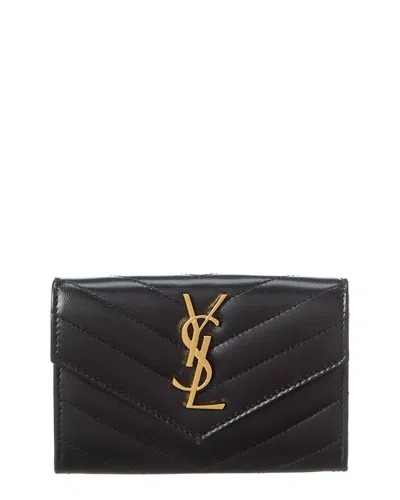 Saint Laurent Small Matelasse Leather Envelope Wallet In Black