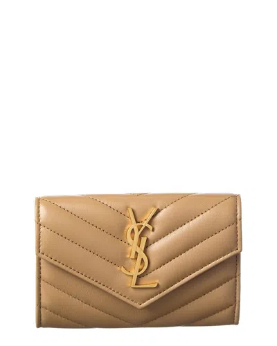 Saint Laurent Small Matelasse Leather Envelope Wallet In Brown