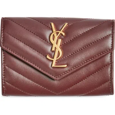 Saint Laurent Small Matelassé Leather Envelope Wallet In Burgundy