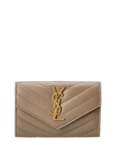 Saint Laurent Small Matelasse Leather Envelope Wallet In Brown