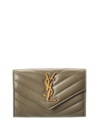 Saint Laurent Small Matelasse Leather Envelope Wallet In Green