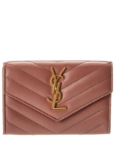 Saint Laurent Small Matelasse Leather Envelope Wallet In Pink