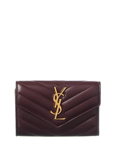 Saint Laurent Small Matelasse Leather Envelope Wallet In Burgundy