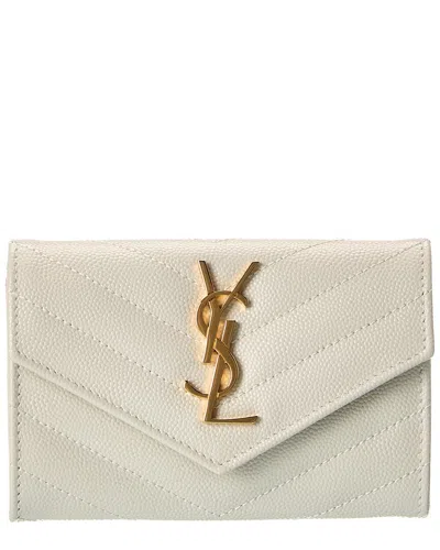 Saint Laurent Small Matelasse Leather Envelope Wallet In White