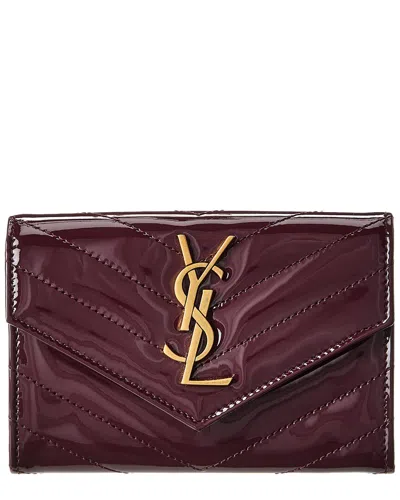 Saint Laurent Small Matelasse Patent Envelope Wallet In Red