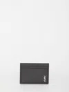 Saint Laurent Small Cassandre Leather Cardholder In Black