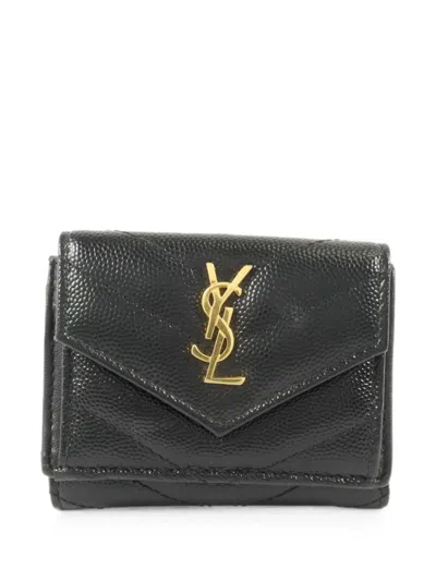 Pre-owned Saint Laurent Small Monogram Envelope Quilted Wallet In Black