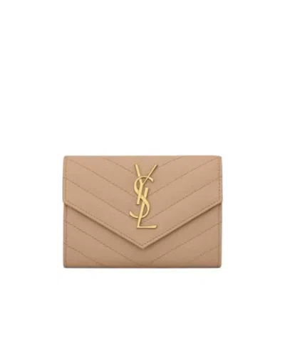 Saint Laurent Small Monogram Envelope Wallet In Nude