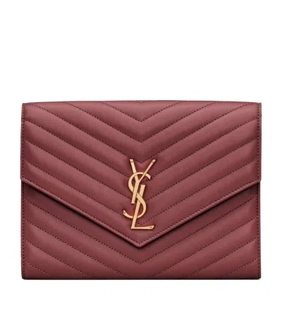 Saint Laurent Small Monogram Matelassé Envelope Pouch In Red