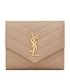Saint Laurent Small Monogram Matelassé Envelope Wallet In Beige